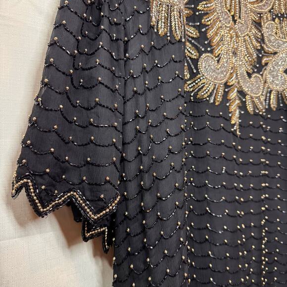 VINTAGE 100% Silk Beaded Blouse‎ Womens 4X Embellished Avant Garde Glam Resort - Picture 3 of 11